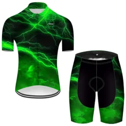 Men's Cycling Jersey with Shorts Short Sleeve Mountain Bike MTB Road Bike Cycling Red Green Black Blue Gradient Lightning 3D Bike Clothing Suit 3D Pad Breathable Quick Dry Ultraviolet Resistant