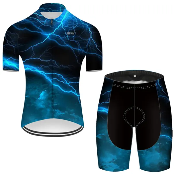Men's Cycling Jersey with Shorts Short Sleeve Mountain Bike MTB Road Bike Cycling Red Green Black Blue Gradient Lightning 3D Bike Clothing Suit 3D Pad Breathable Quick Dry Ultraviolet Resistant