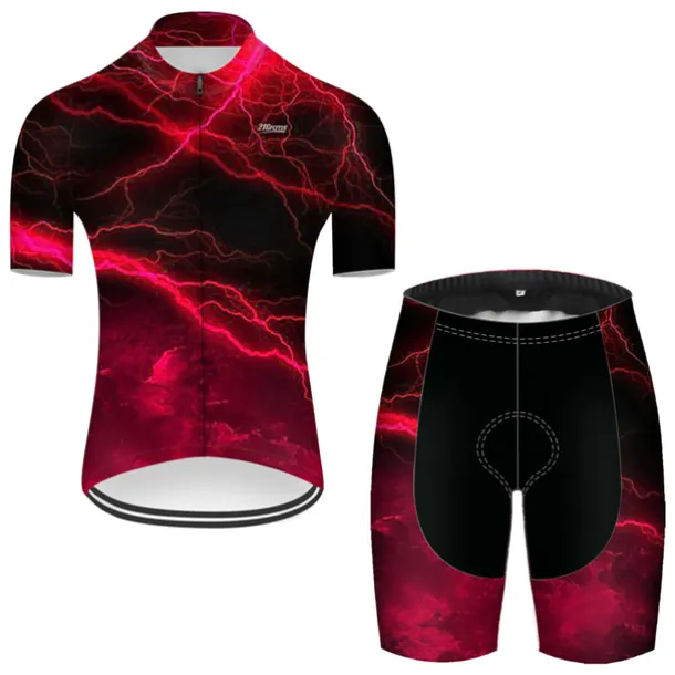 Men's Cycling Jersey with Shorts Short Sleeve Mountain Bike MTB Road Bike Cycling Red Green Black Blue Gradient Lightning 3D Bike Clothing Suit 3D Pad Breathable Quick Dry Ultraviolet Resistant
