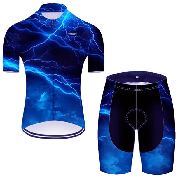 Men's Cycling Jersey with Shorts Short Sleeve Mountain Bike MTB Road Bike Cycling Red Green Black Blue Gradient Lightning 3D Bike Clothing Suit 3D Pad Breathable Quick Dry Ultraviolet Resistant