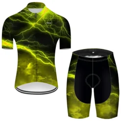 Men's Cycling Jersey with Shorts Short Sleeve Mountain Bike MTB Road Bike Cycling Red Green Black Blue Gradient Lightning 3D Bike Clothing Suit 3D Pad Breathable Quick Dry Ultraviolet Resistant