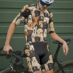 Men's Cycling Jersey with Shorts Dog Short Sleeve Bike Clothing Suit with 3 Rear Pockets Mountain Bike MTB Road Bike Cycling Front Zipper Sweat wicking Comfortable Breathable Sports Black Yellow Dark