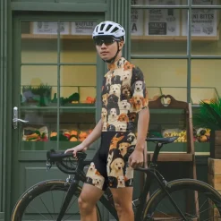 Men's Cycling Jersey with Shorts Dog Short Sleeve Bike Clothing Suit with 3 Rear Pockets Mountain Bike MTB Road Bike Cycling Front Zipper Sweat wicking Comfortable Breathable Sports Black Yellow Dark