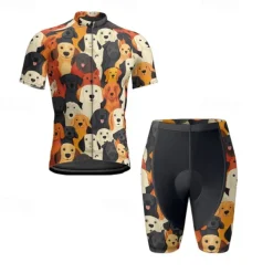 Men's Cycling Jersey with Shorts Dog Short Sleeve Bike Clothing Suit with 3 Rear Pockets Mountain Bike MTB Road Bike Cycling Front Zipper Sweat wicking Comfortable Breathable Sports Black Yellow Dark