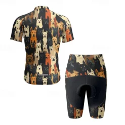 Men's Cycling Jersey with Shorts Dog Short Sleeve Bike Clothing Suit with 3 Rear Pockets Mountain Bike MTB Road Bike Cycling Front Zipper Sweat wicking Comfortable Breathable Sports Black Yellow Dark