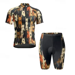 Men's Cycling Jersey with Shorts Dog Short Sleeve Bike Clothing Suit with 3 Rear Pockets Mountain Bike MTB Road Bike Cycling Front Zipper Sweat wicking Comfortable Breathable Sports Black Yellow Dark