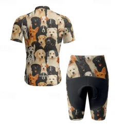 Men's Cycling Jersey with Shorts Dog Short Sleeve Bike Clothing Suit with 3 Rear Pockets Mountain Bike MTB Road Bike Cycling Front Zipper Sweat wicking Comfortable Breathable Sports Black Yellow Dark