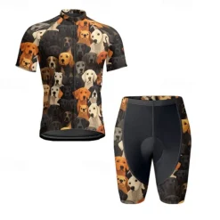Men's Cycling Jersey with Shorts Dog Short Sleeve Bike Clothing Suit with 3 Rear Pockets Mountain Bike MTB Road Bike Cycling Front Zipper Sweat wicking Comfortable Breathable Sports Black Yellow Dark