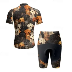 Men's Cycling Jersey with Shorts Dog Short Sleeve Bike Clothing Suit with 3 Rear Pockets Mountain Bike MTB Road Bike Cycling Front Zipper Sweat wicking Comfortable Breathable Sports Black Yellow Dark