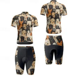 Men's Cycling Jersey with Shorts Dog Short Sleeve Bike Clothing Suit with 3 Rear Pockets Mountain Bike MTB Road Bike Cycling Front Zipper Sweat wicking Comfortable Breathable Sports Black Yellow Dark