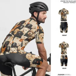Men's Cycling Jersey with Shorts Dog Short Sleeve Bike Clothing Suit with 3 Rear Pockets Mountain Bike MTB Road Bike Cycling Front Zipper Sweat wicking Comfortable Breathable Sports Black Yellow Dark