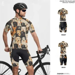 Men's Cycling Jersey with Shorts Dog Short Sleeve Bike Clothing Suit with 3 Rear Pockets Mountain Bike MTB Road Bike Cycling Front Zipper Sweat wicking Comfortable Breathable Sports Black Yellow Dark