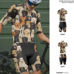 Men's Cycling Jersey with Shorts Dog Short Sleeve Bike Clothing Suit with 3 Rear Pockets Mountain Bike MTB Road Bike Cycling Front Zipper Sweat wicking Comfortable Breathable Sports Black Yellow Dark