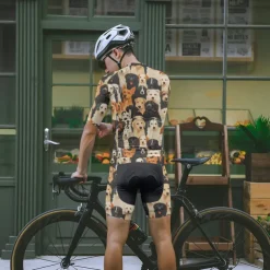 Men's Cycling Jersey with Shorts Dog Short Sleeve Bike Clothing Suit with 3 Rear Pockets Mountain Bike MTB Road Bike Cycling Front Zipper Sweat wicking Comfortable Breathable Sports Black Yellow Dark