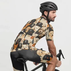 Men's Cycling Jersey with Shorts Dog Short Sleeve Bike Clothing Suit with 3 Rear Pockets Mountain Bike MTB Road Bike Cycling Front Zipper Sweat wicking Comfortable Breathable Sports Black Yellow Dark