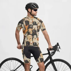 Men's Cycling Jersey with Shorts Dog Short Sleeve Bike Clothing Suit with 3 Rear Pockets Mountain Bike MTB Road Bike Cycling Front Zipper Sweat wicking Comfortable Breathable Sports Black Yellow Dark