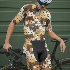 Men's Cycling Jersey with Shorts Cat Short Sleeve Bike Clothing Suit with 3 Rear Pockets Mountain Bike MTB Road Bike Cycling Front Zipper Sweat wicking Comfortable Breathable Sports Black Yellow Dark