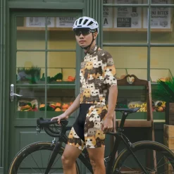 Men's Cycling Jersey with Shorts Cat Short Sleeve Bike Clothing Suit with 3 Rear Pockets Mountain Bike MTB Road Bike Cycling Front Zipper Sweat wicking Comfortable Breathable Sports Black Yellow Dark