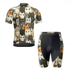 Men's Cycling Jersey with Shorts Cat Short Sleeve Bike Clothing Suit with 3 Rear Pockets Mountain Bike MTB Road Bike Cycling Front Zipper Sweat wicking Comfortable Breathable Sports Black Yellow Dark