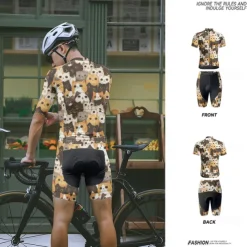 Men's Cycling Jersey with Shorts Cat Short Sleeve Bike Clothing Suit with 3 Rear Pockets Mountain Bike MTB Road Bike Cycling Front Zipper Sweat wicking Comfortable Breathable Sports Black Yellow Dark