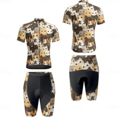 Men's Cycling Jersey with Shorts Cat Short Sleeve Bike Clothing Suit with 3 Rear Pockets Mountain Bike MTB Road Bike Cycling Front Zipper Sweat wicking Comfortable Breathable Sports Black Yellow Dark