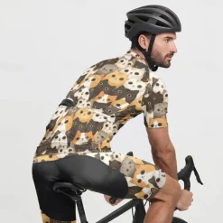 Men's Cycling Jersey with Shorts Cat Short Sleeve Bike Clothing Suit with 3 Rear Pockets Mountain Bike MTB Road Bike Cycling Front Zipper Sweat wicking Comfortable Breathable Sports Black Yellow Dark