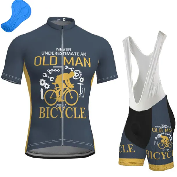 Men's Cycling Jersey with Bib Shorts Short Sleeve Mountain Bike MTB Road Bike Cycling Dark Navy Blue Gear Bike Clothing Suit 3D Pad Breathable Quick Dry Back Pocket Polyester Spandex Sports Letter