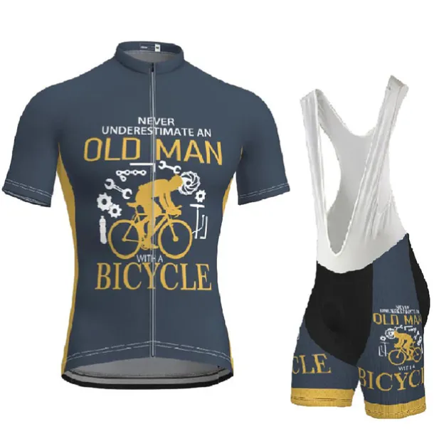 Men's Cycling Jersey with Bib Shorts Short Sleeve Mountain Bike MTB Road Bike Cycling Dark Navy Blue Gear Bike Clothing Suit 3D Pad Breathable Quick Dry Back Pocket Polyester Spandex Sports Letter