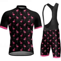 Men's Cycling Jersey with Bib Shorts Short Sleeve Mountain Bike MTB Road Bike Cycling Dark Grey Black White Graphic Flamingo Bike Clothing Suit 3D Pad Breathable Quick Dry Back Pocket Polyester