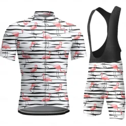 Men's Cycling Jersey with Bib Shorts Short Sleeve Mountain Bike MTB Road Bike Cycling Dark Grey Black White Graphic Flamingo Bike Clothing Suit 3D Pad Breathable Quick Dry Back Pocket Polyester