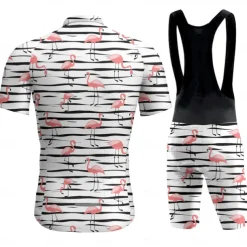Men's Cycling Jersey with Bib Shorts Short Sleeve Mountain Bike MTB Road Bike Cycling Dark Grey Black White Graphic Flamingo Bike Clothing Suit 3D Pad Breathable Quick Dry Back Pocket Polyester