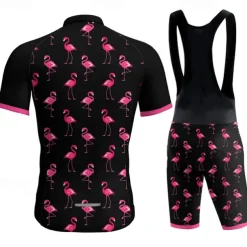 Men's Cycling Jersey with Bib Shorts Short Sleeve Mountain Bike MTB Road Bike Cycling Dark Grey Black White Graphic Flamingo Bike Clothing Suit 3D Pad Breathable Quick Dry Back Pocket Polyester