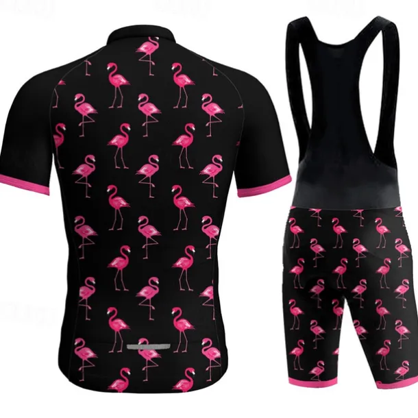 Men's Cycling Jersey with Bib Shorts Short Sleeve Mountain Bike MTB Road Bike Cycling Dark Grey Black White Graphic Flamingo Bike Clothing Suit 3D Pad Breathable Quick Dry Back Pocket Polyester