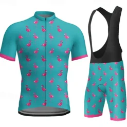 Men's Cycling Jersey with Bib Shorts Short Sleeve Mountain Bike MTB Road Bike Cycling Dark Grey Black White Graphic Flamingo Bike Clothing Suit 3D Pad Breathable Quick Dry Back Pocket Polyester