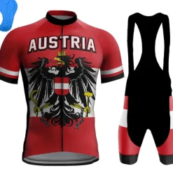 Men's Cycling Jersey with Bib Shorts Short Sleeve Mountain Bike MTB Road Bike Cycling Red Navy Blue Royal Blue Austria Bike Clothing Suit 3D Pad Breathable Quick Dry Back Pocket Polyester Spandex