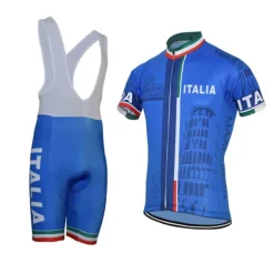 Men's Cycling Jersey with Bib Shorts Short Sleeve Mountain Bike MTB Road Bike Cycling Yellow Red Sky Blue Graphic Italy National Flag Bike Clothing Suit UV Resistant 3D Pad Breathable Quick Dry