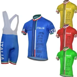 Men's Cycling Jersey with Bib Shorts Short Sleeve Mountain Bike MTB Road Bike Cycling Yellow Red Sky Blue Graphic Italy National Flag Bike Clothing Suit UV Resistant 3D Pad Breathable Quick Dry