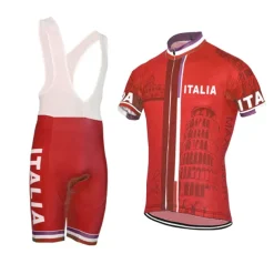 Men's Cycling Jersey with Bib Shorts Short Sleeve Mountain Bike MTB Road Bike Cycling Yellow Red Sky Blue Graphic Italy National Flag Bike Clothing Suit UV Resistant 3D Pad Breathable Quick Dry