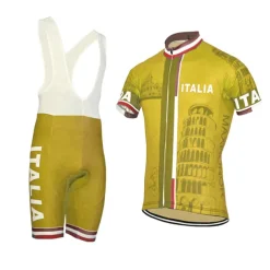 Men's Cycling Jersey with Bib Shorts Short Sleeve Mountain Bike MTB Road Bike Cycling Yellow Red Sky Blue Graphic Italy National Flag Bike Clothing Suit UV Resistant 3D Pad Breathable Quick Dry