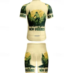 Men's Cycling Jersey with Shorts Graphic Short Sleeve Bike Clothing Suit with 3 Rear Pockets Mountain Bike MTB Road Bike Cycling Front Zipper Sweat wicking Comfortable Breathable Sports Green