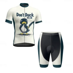 Men's Cycling Jersey with Shorts Cartoon Short Sleeve Bike Clothing Suit with 3 Rear Pockets Mountain Bike MTB Road Bike Cycling Front Zipper Sweat wicking Comfortable Breathable Sports Black White