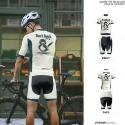 Men's Cycling Jersey with Shorts Cartoon Short Sleeve Bike Clothing Suit with 3 Rear Pockets Mountain Bike MTB Road Bike Cycling Front Zipper Sweat wicking Comfortable Breathable Sports Black White