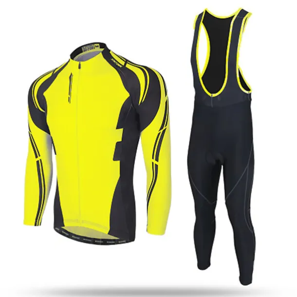 Men's Cycling Jersey with Bib Tights Long Sleeve Mountain Bike MTB Road Bike Cycling Winter Black Yellow Red Bike Pants / Trousers Jersey Bib Tights Thermal Warm Fleece Lining Windproof 3D Pad
