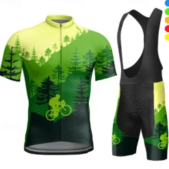 Men's Cycling Jersey with Bib Shorts Short Sleeve Mountain Bike MTB Road Bike Cycling Yellow Sky Blue Orange Graphic Bike Clothing Suit 3D Pad Breathable Quick Dry Back Pocket Polyester Spandex Sports