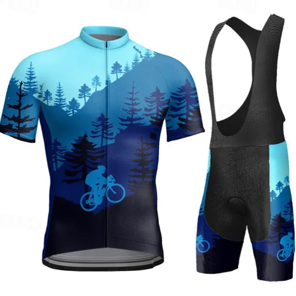 Men's Cycling Jersey with Bib Shorts Short Sleeve Mountain Bike MTB Road Bike Cycling Yellow Sky Blue Orange Graphic Bike Clothing Suit 3D Pad Breathable Quick Dry Back Pocket Polyester Spandex Sports