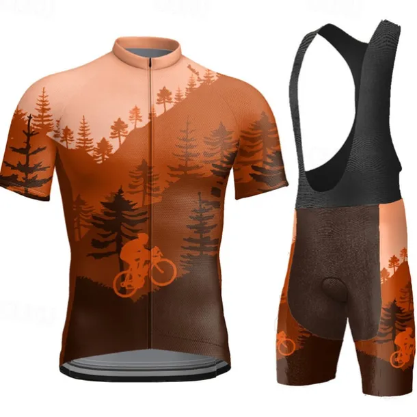 Men's Cycling Jersey with Bib Shorts Short Sleeve Mountain Bike MTB Road Bike Cycling Yellow Sky Blue Orange Graphic Bike Clothing Suit 3D Pad Breathable Quick Dry Back Pocket Polyester Spandex Sports