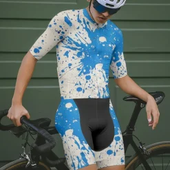 Men's Cycling Jersey with Shorts Graffiti Short Sleeve Bike Clothing Suit with 3 Rear Pockets Mountain Bike MTB Road Bike Cycling Front Zipper Sweat wicking Comfortable Breathable Sports Yellow Blue