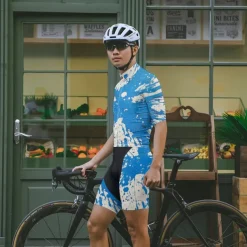 Men's Cycling Jersey with Shorts Graffiti Short Sleeve Bike Clothing Suit with 3 Rear Pockets Mountain Bike MTB Road Bike Cycling Front Zipper Sweat wicking Comfortable Breathable Sports Yellow Blue