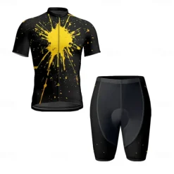 Men's Cycling Jersey with Shorts Graffiti Short Sleeve Bike Clothing Suit with 3 Rear Pockets Mountain Bike MTB Road Bike Cycling Front Zipper Sweat wicking Comfortable Breathable Sports Yellow Blue