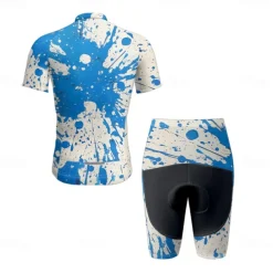 Men's Cycling Jersey with Shorts Graffiti Short Sleeve Bike Clothing Suit with 3 Rear Pockets Mountain Bike MTB Road Bike Cycling Front Zipper Sweat wicking Comfortable Breathable Sports Yellow Blue